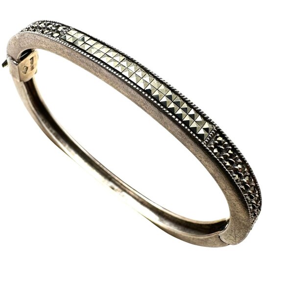 Judith Jack Marcasite Sterling SilverHinged Bangle Bracelet 23 Grams 6.5 Inch - Picture 1 of 6